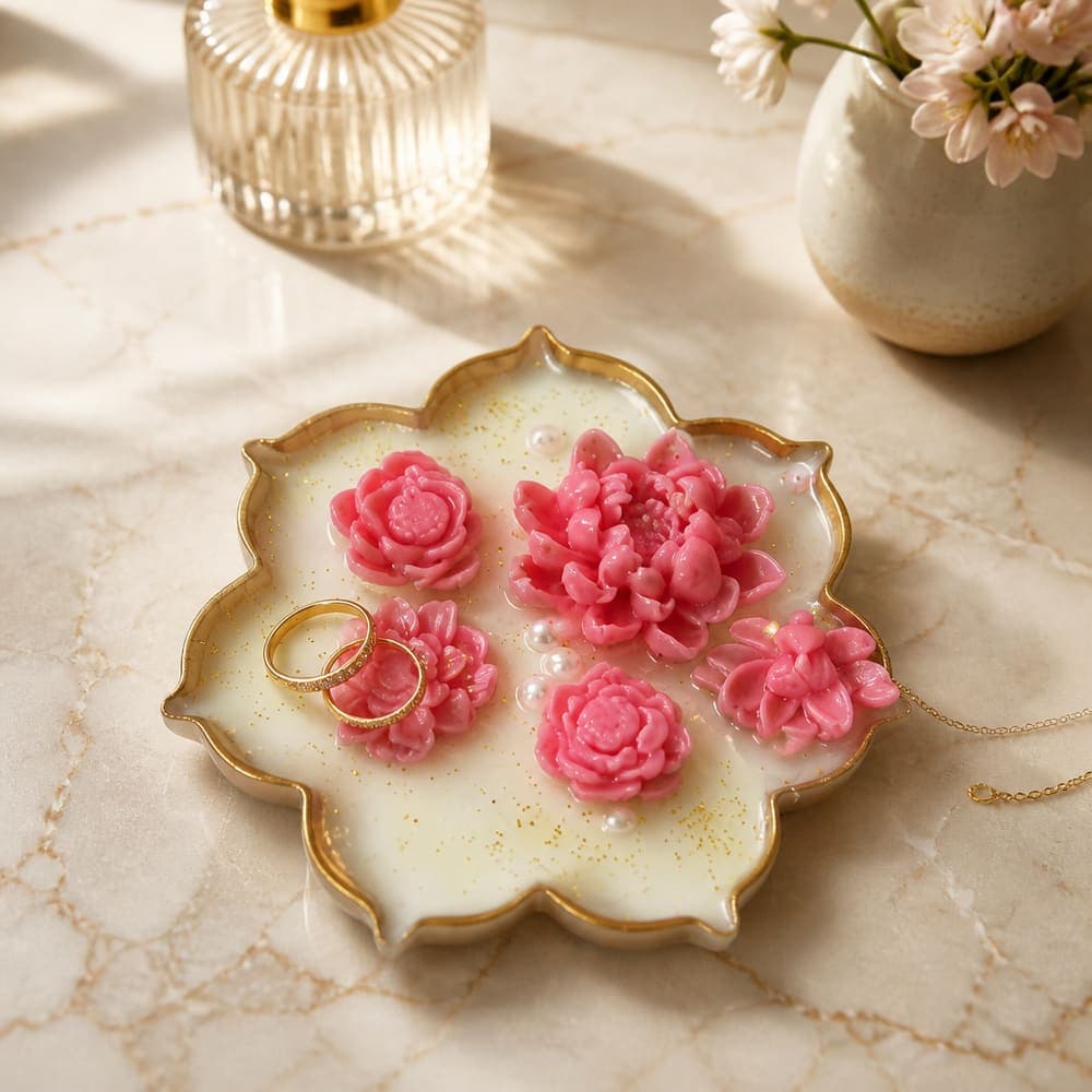 Pink Floral Vanity Tray